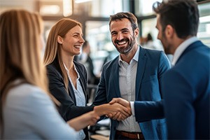 Group of business professionals greeting each other