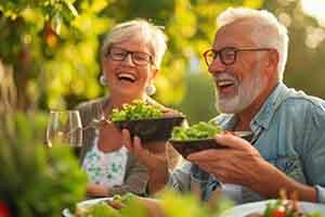 Happy older couple enjoying a nutritious meal