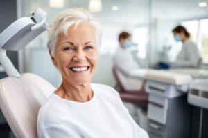 Smiling senior woman in dental treatment chair